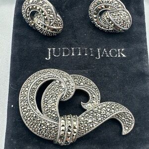 Judith Jack Silver Brooch and Earrings Set